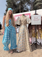 The Beatrice Headscarf in Blue Gingham | Traditionally Made & Block Printed