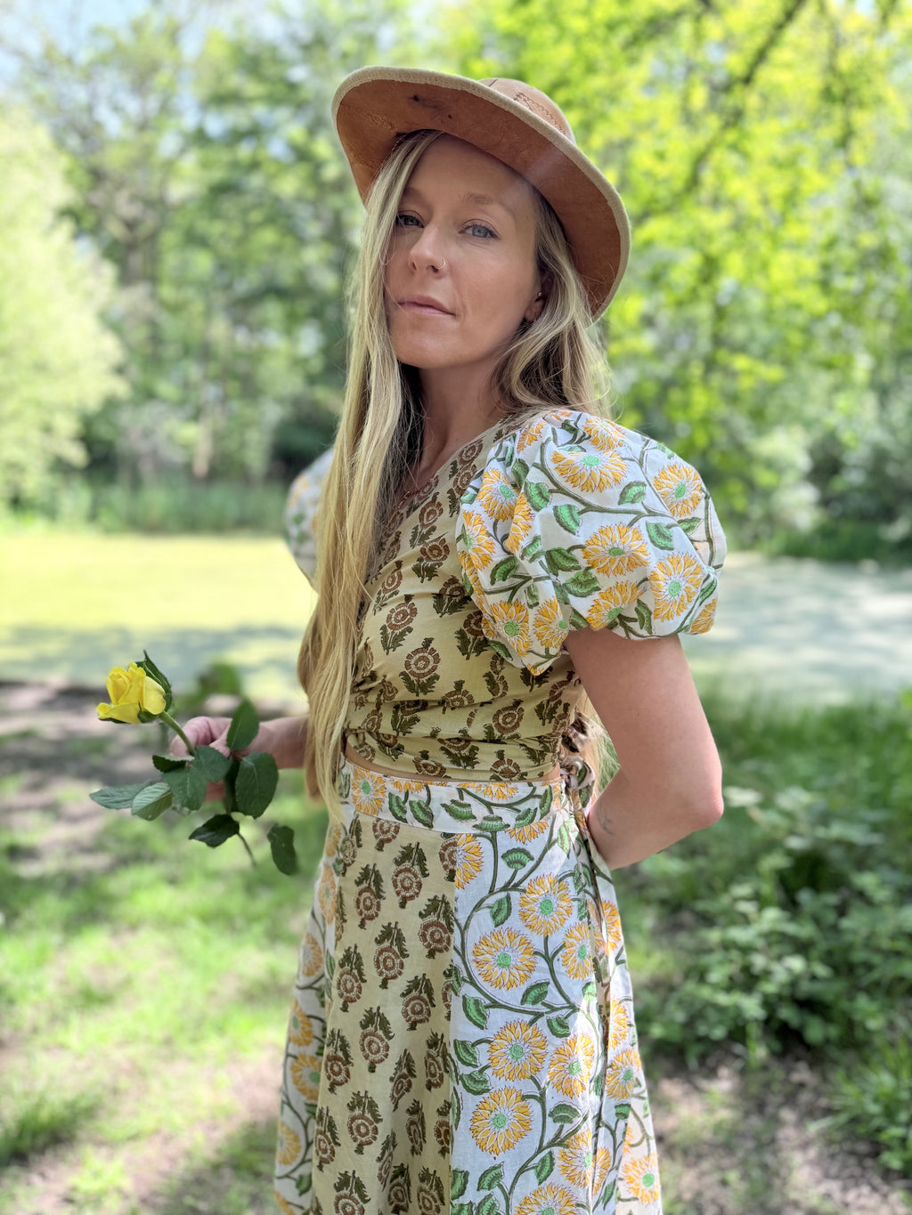 The Goldie | Puff Sleeve Block Print Blouse