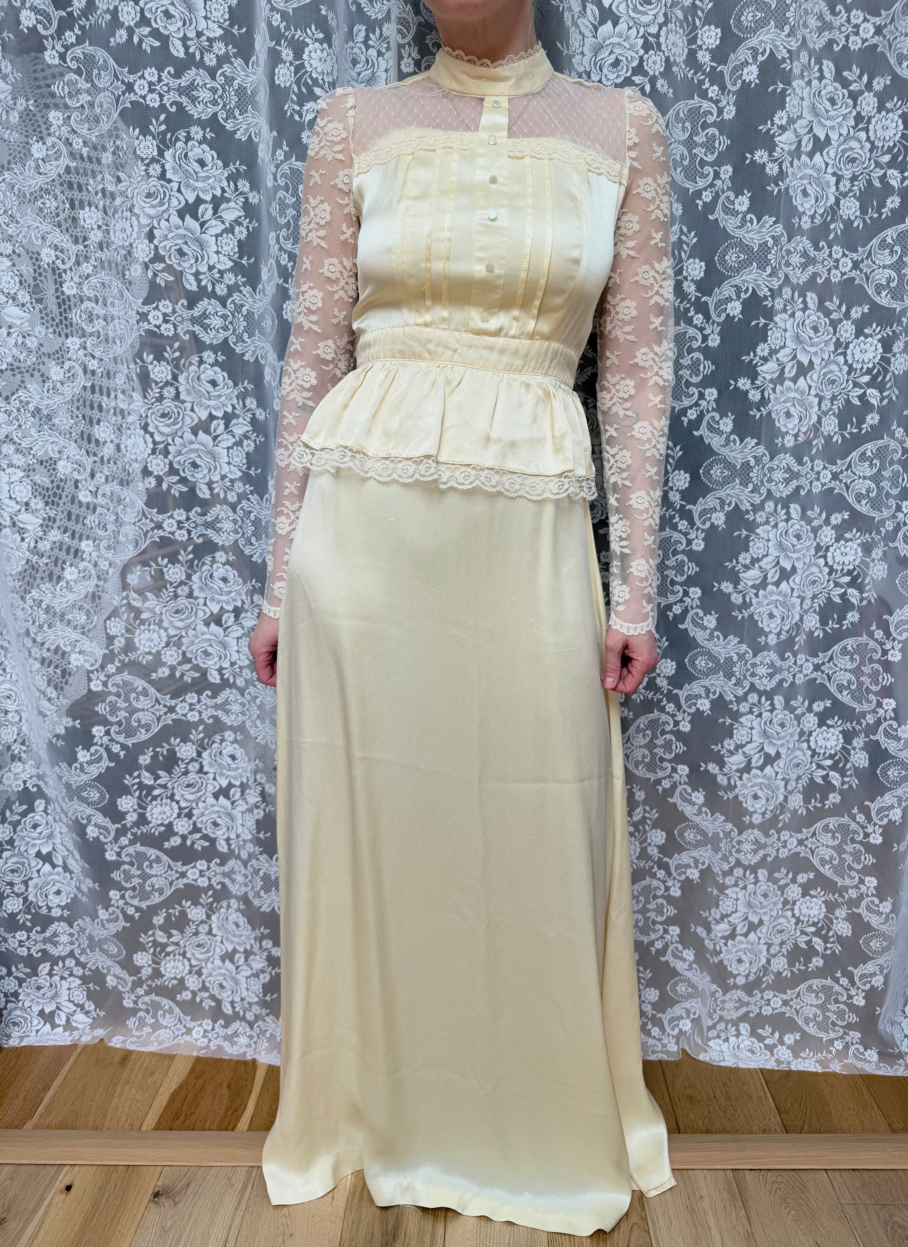 The Diana: Vintage 1970s Candi Jones Bridal Peplum Dress