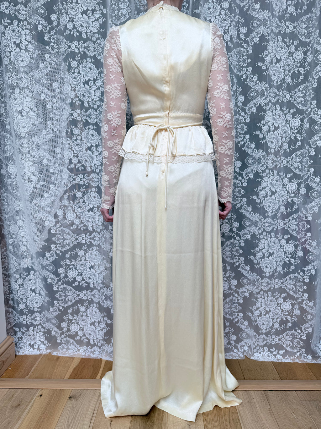 The Diana: Vintage 1970s Candi Jones Bridal Peplum Dress