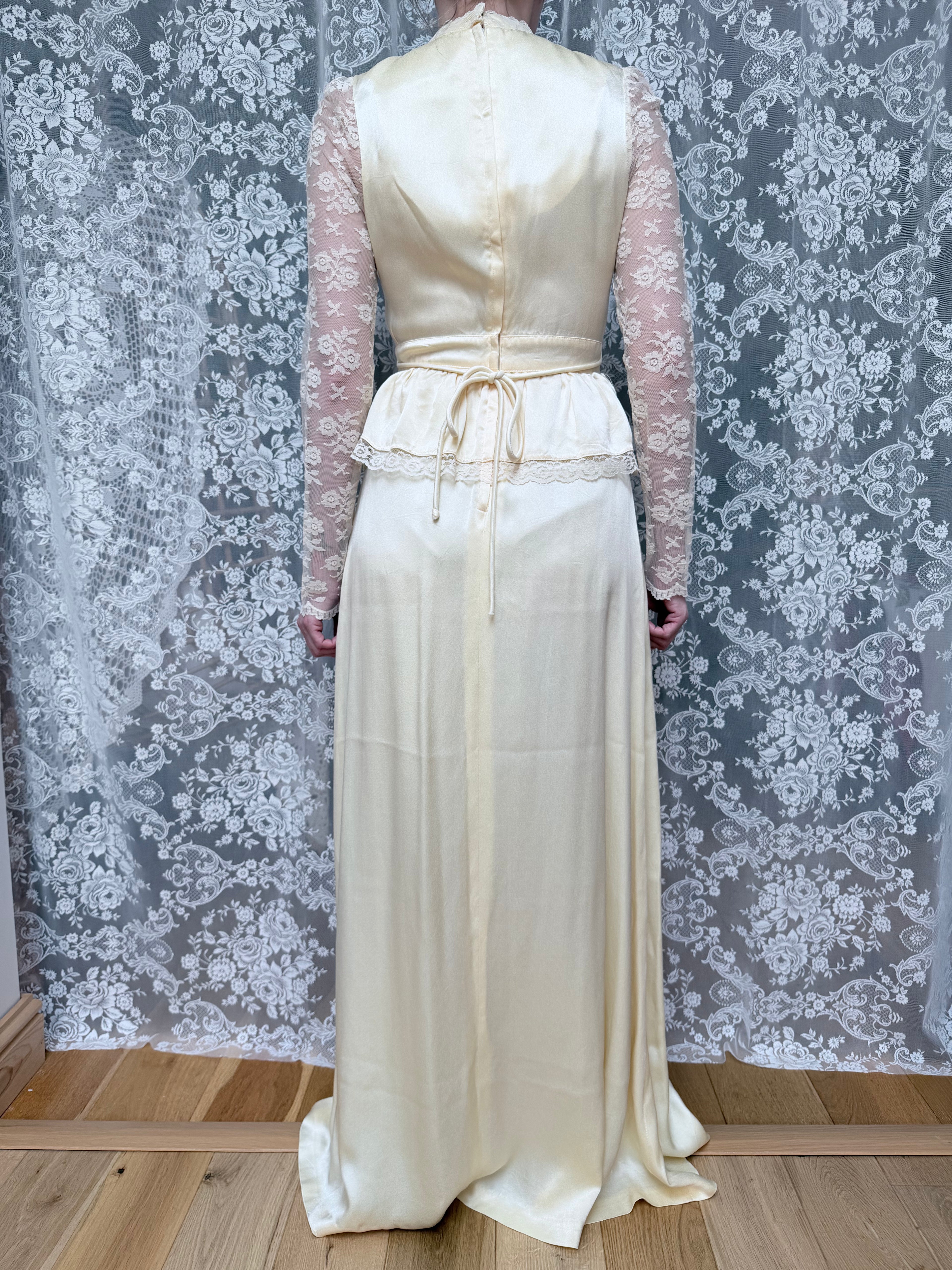 The Diana: Vintage 1970s Candi Jones Bridal Peplum Dress