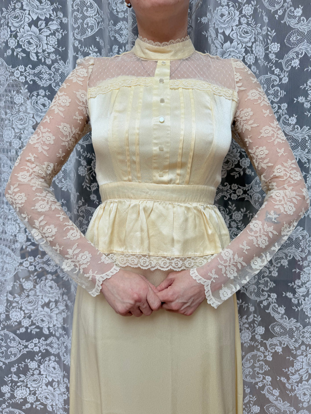 The Diana: Vintage 1970s Candi Jones Bridal Peplum Dress