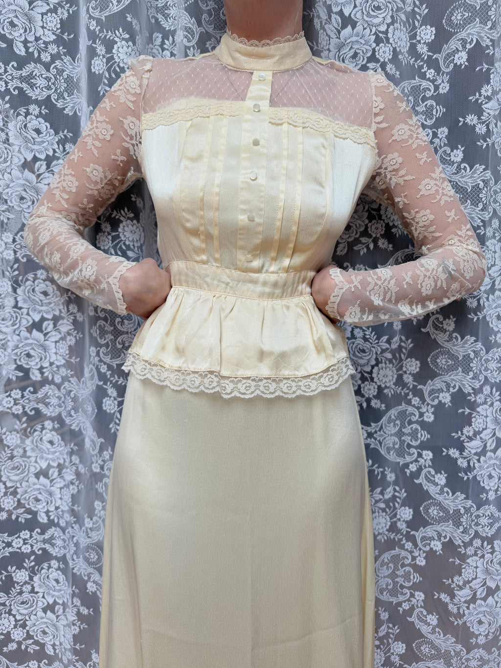 The Diana: Vintage 1970s Candi Jones Bridal Peplum Dress