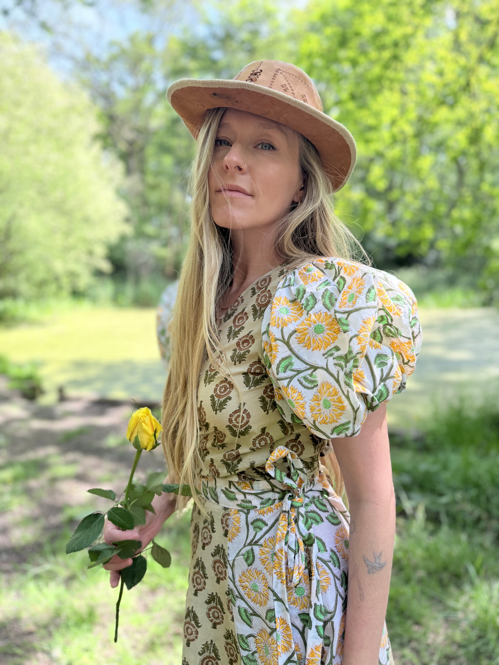 The Goldie | Puff Sleeve Block Print Blouse