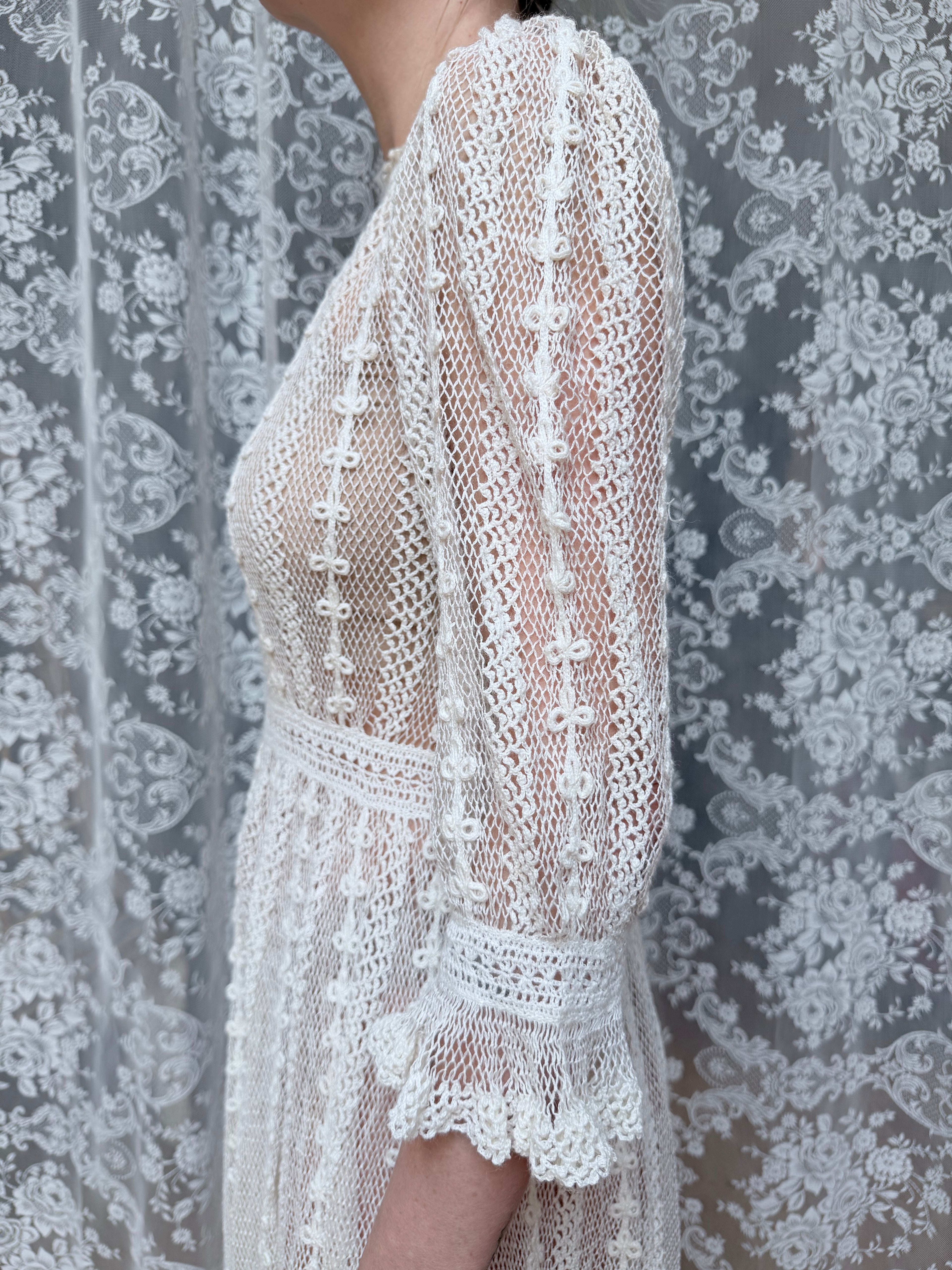 The Annabelle: Vintage 1970s Handmade Crochet Midi Dress