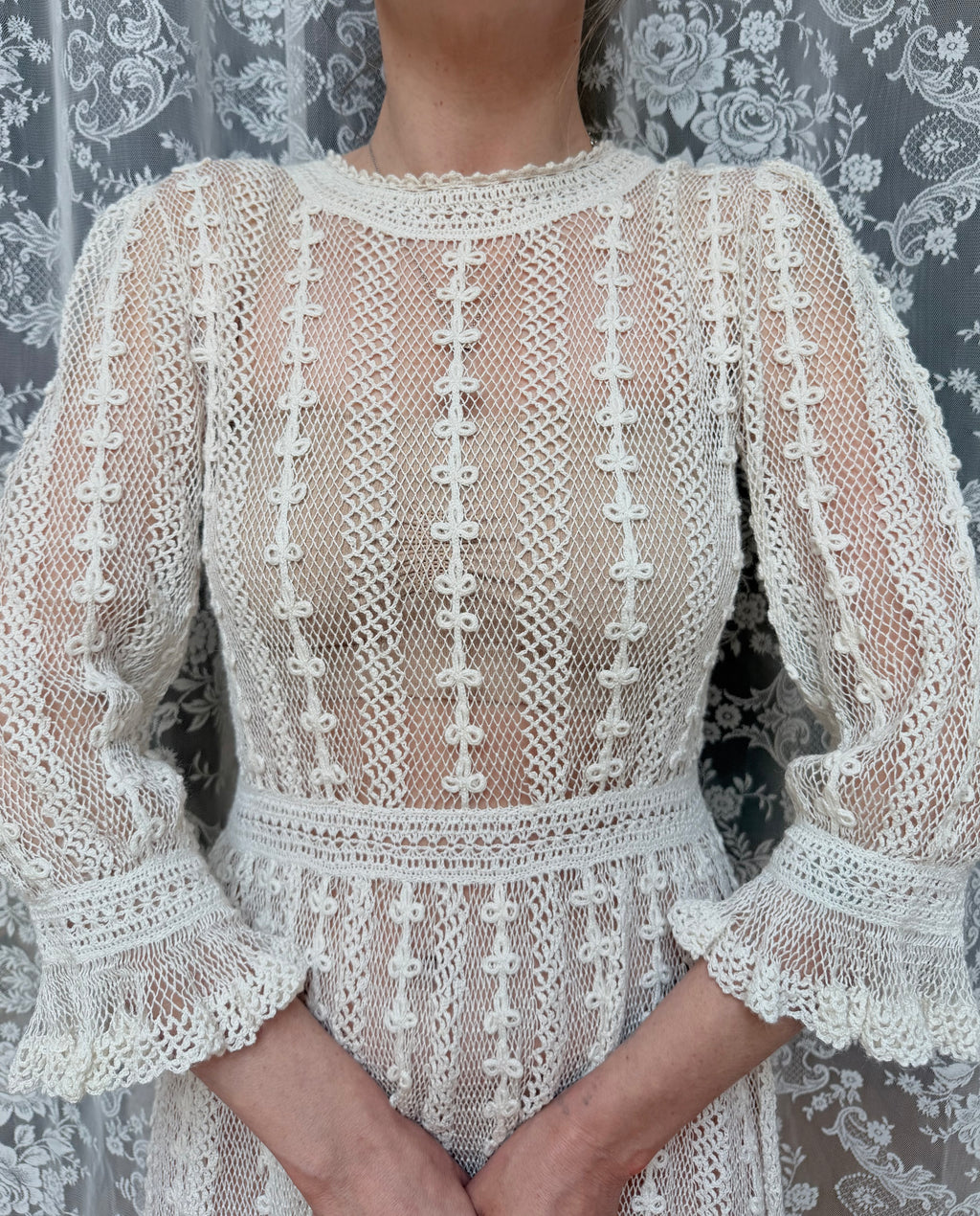 The Annabelle: Vintage 1970s Handmade Crochet Midi Dress