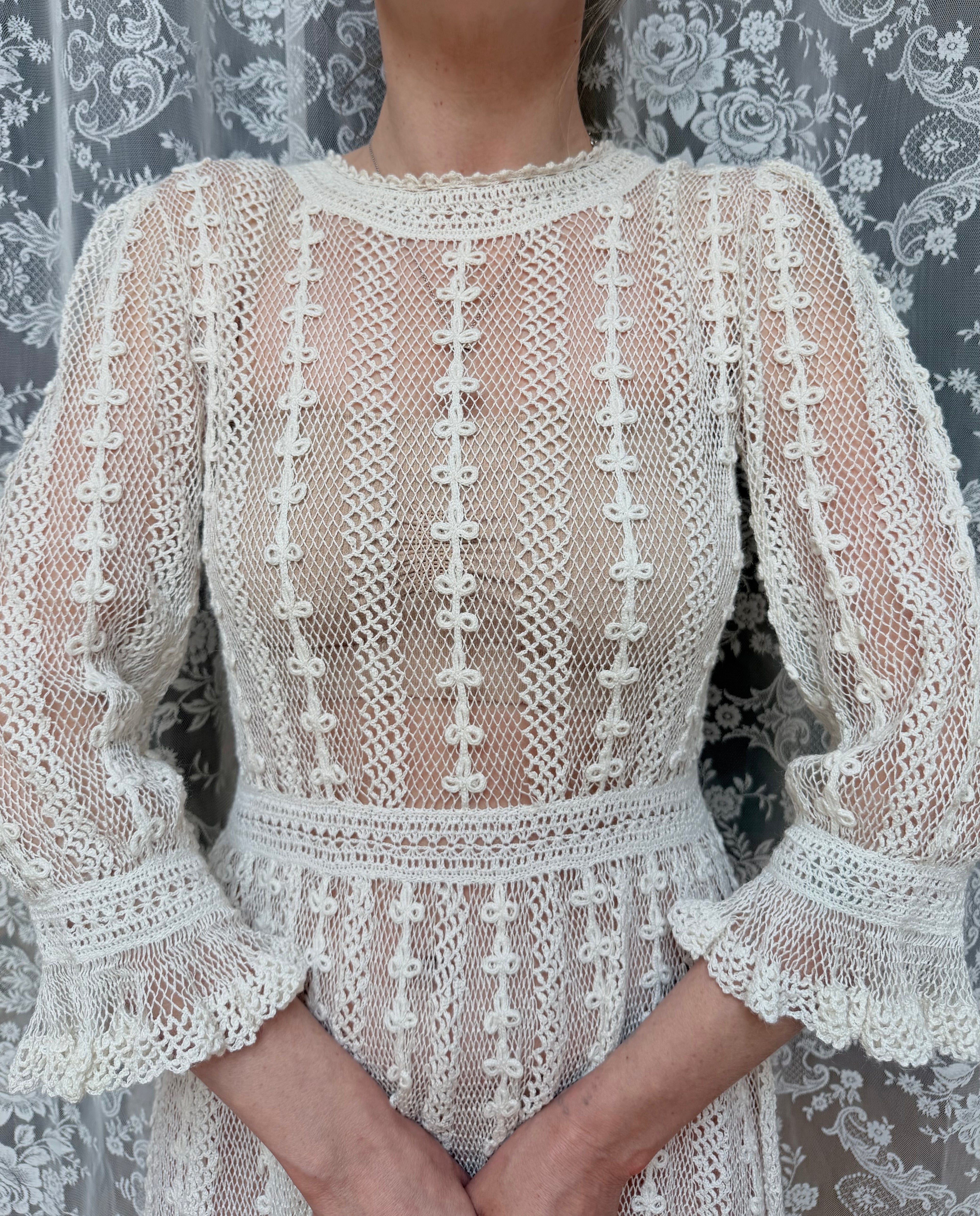 The Annabelle: Vintage 1970s Handmade Crochet Midi Dress