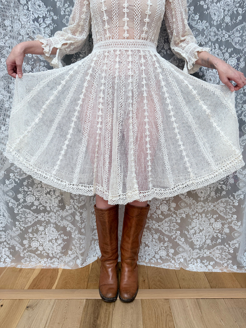 The Annabelle: Vintage 1970s Handmade Crochet Midi Dress