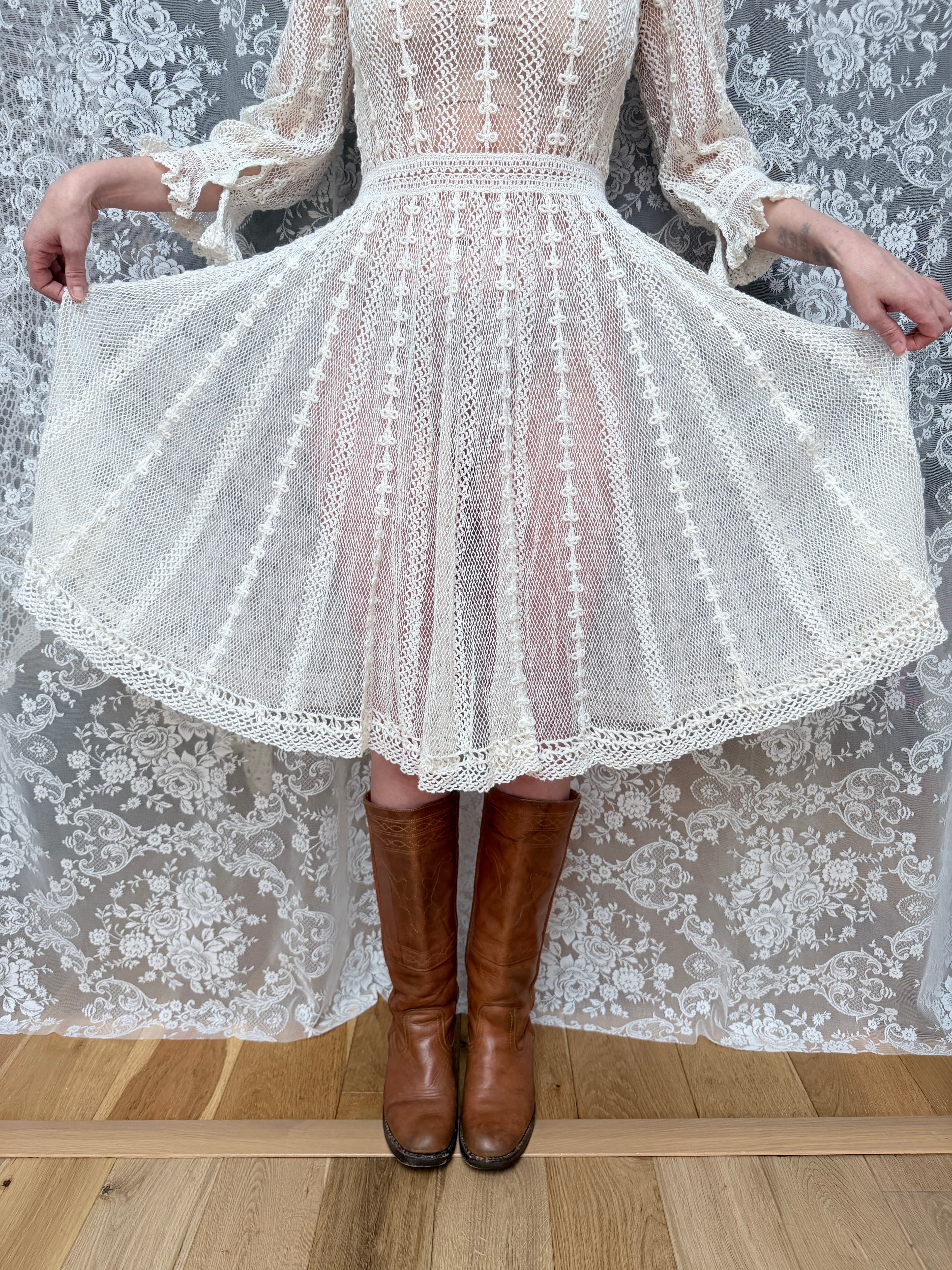 The Annabelle: Vintage 1970s Handmade Crochet Midi Dress