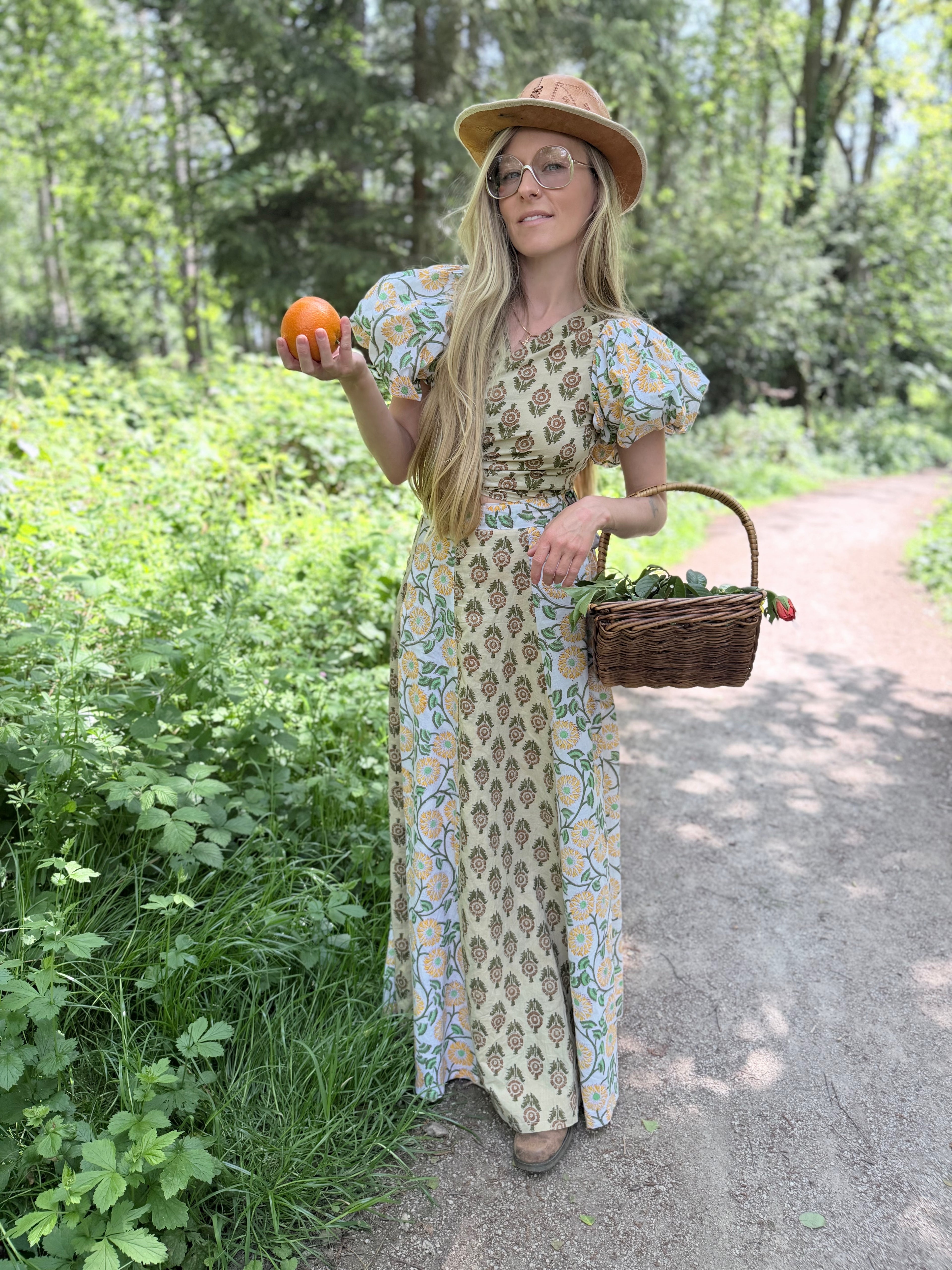 The Goldie | Puff Sleeve Block Print Blouse