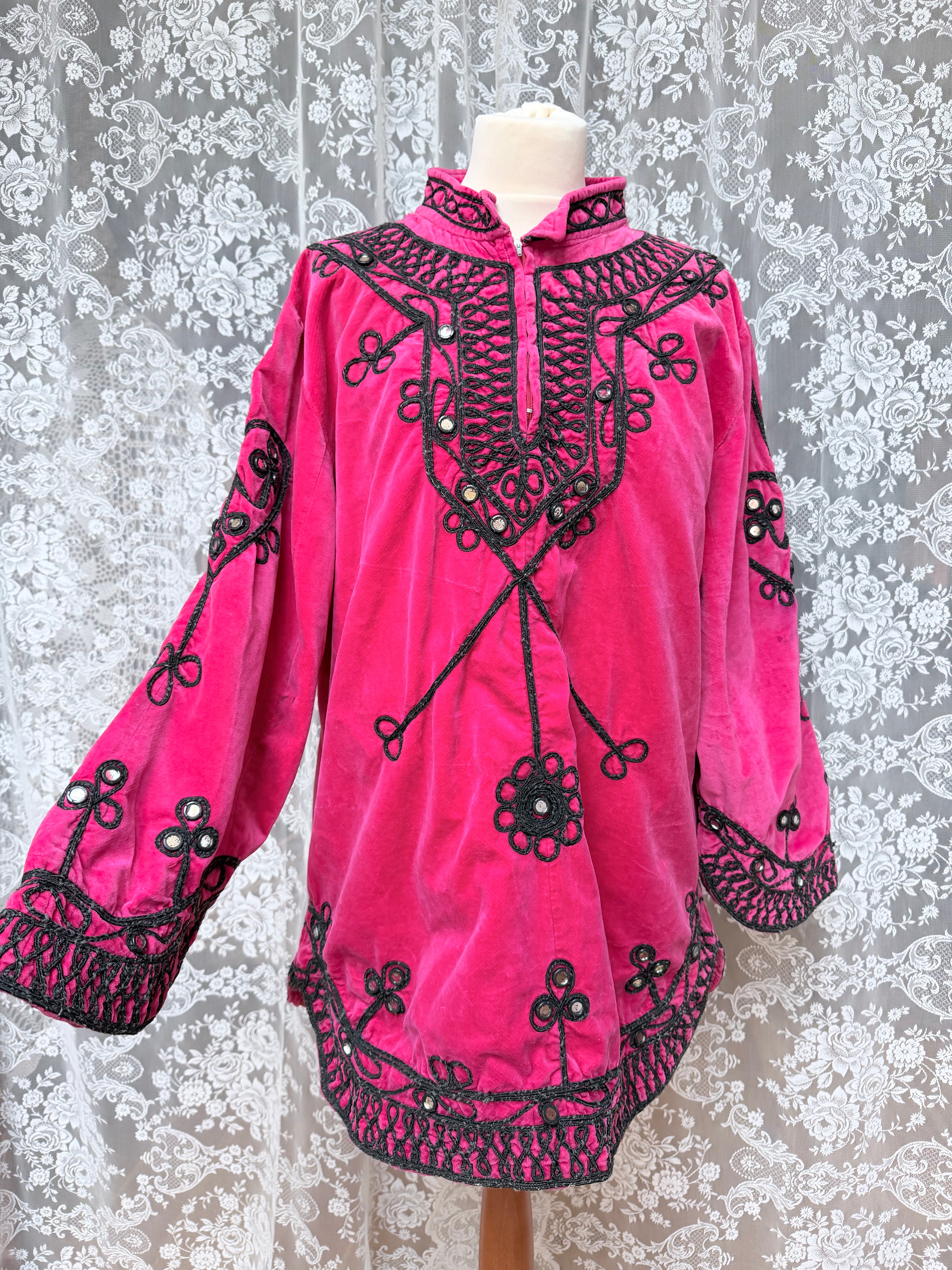 Pink Afghan 1960s/1970s Embroidered Jacket Dress