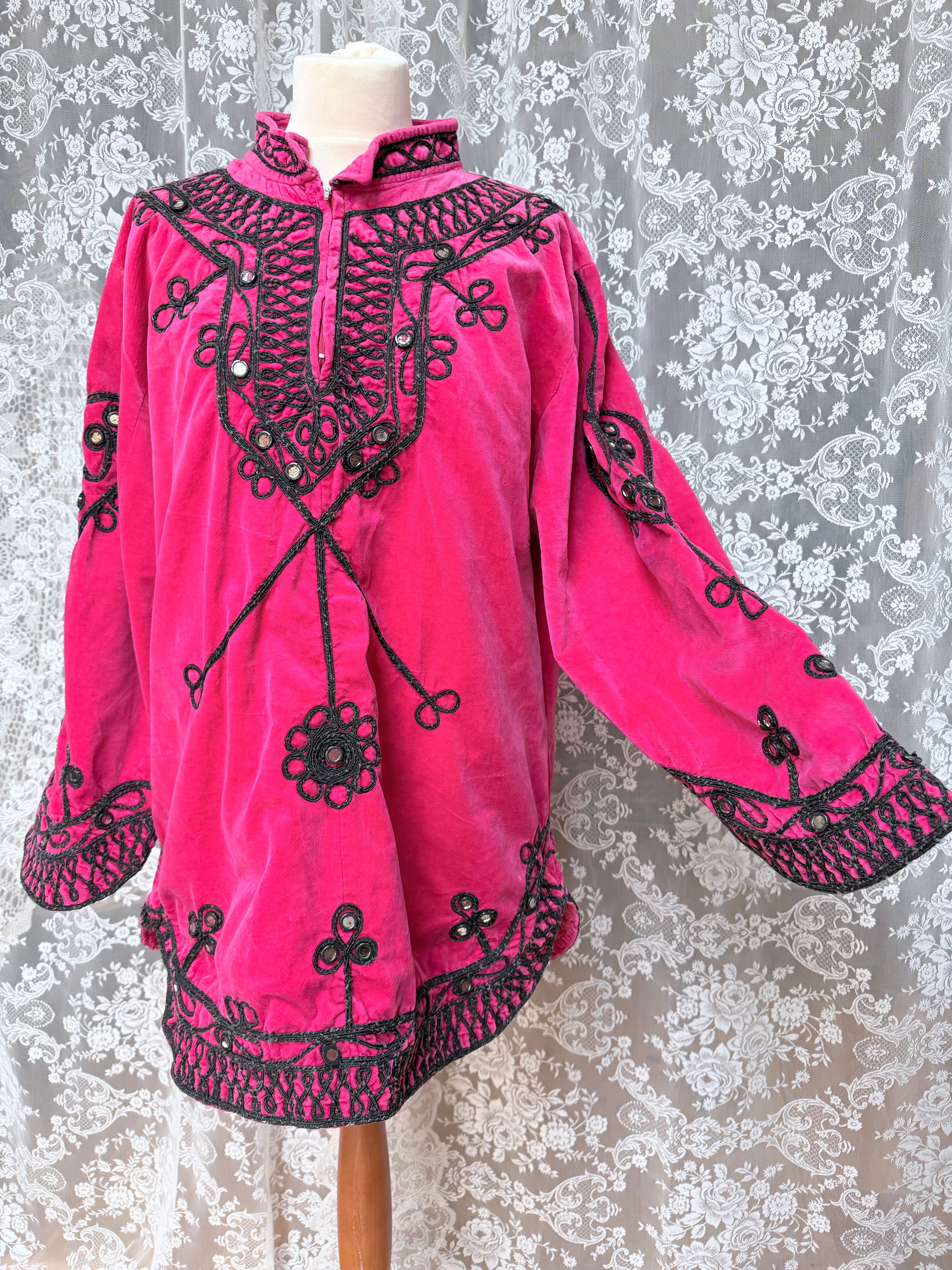 Pink Afghan 1960s/1970s Embroidered Jacket Dress