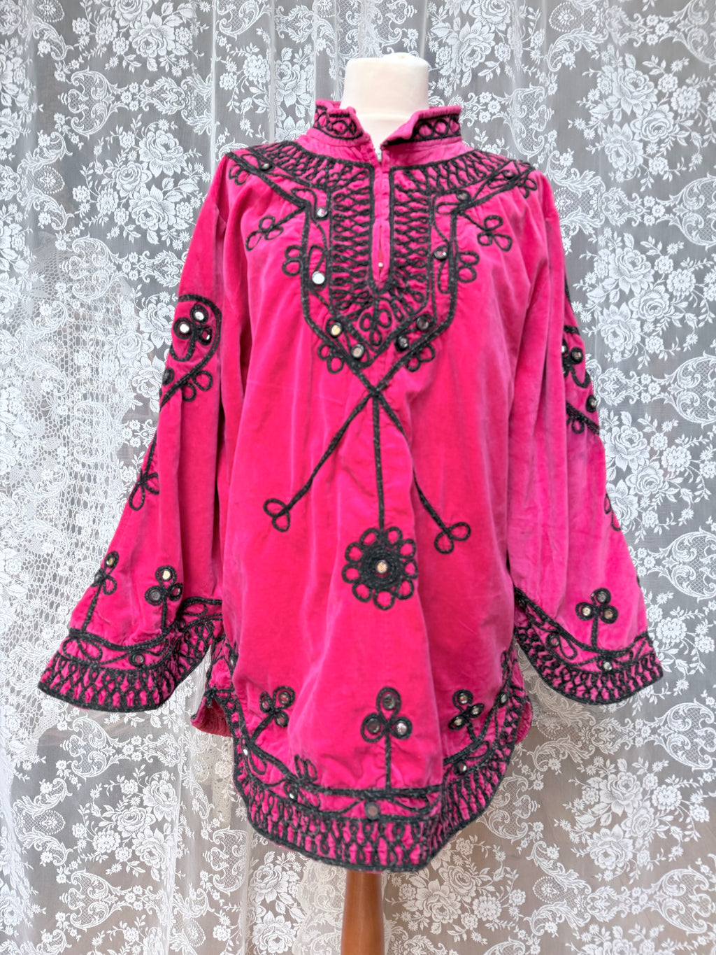 Pink Afghan 1960s/1970s Embroidered Jacket Dress