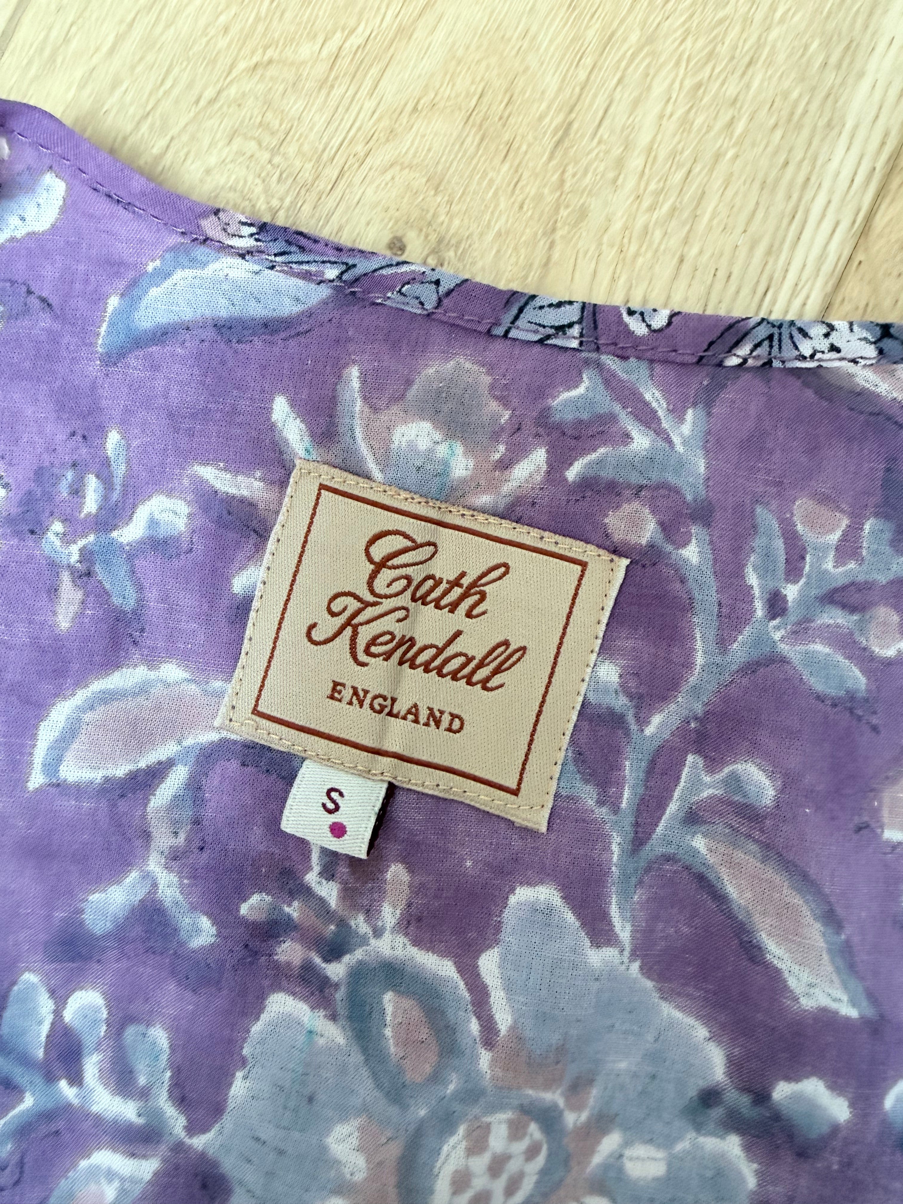 The Sofiya: Bell Sleeve Block Print Wrap Blouse in Amethyst Purple